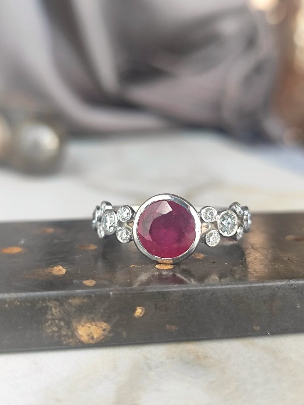 Hidden Mickey Mouse Ring – 14K Solid White Gold Ruby and Lab Diamonds Ring